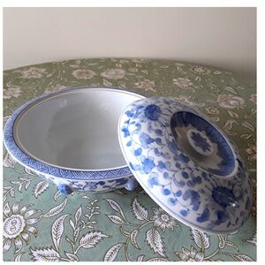 Vintage Blue and White Chinese Porcelain Lidded Serving Dish